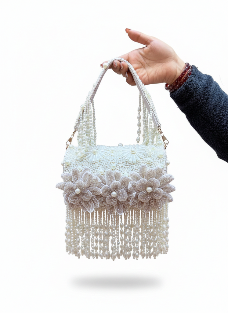 Elegant Beaded Pearl Party Purse (Floral)