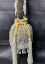 Yellow Embellished Velvet Potli Bag with Pearl Tassels - Bridal Handbag