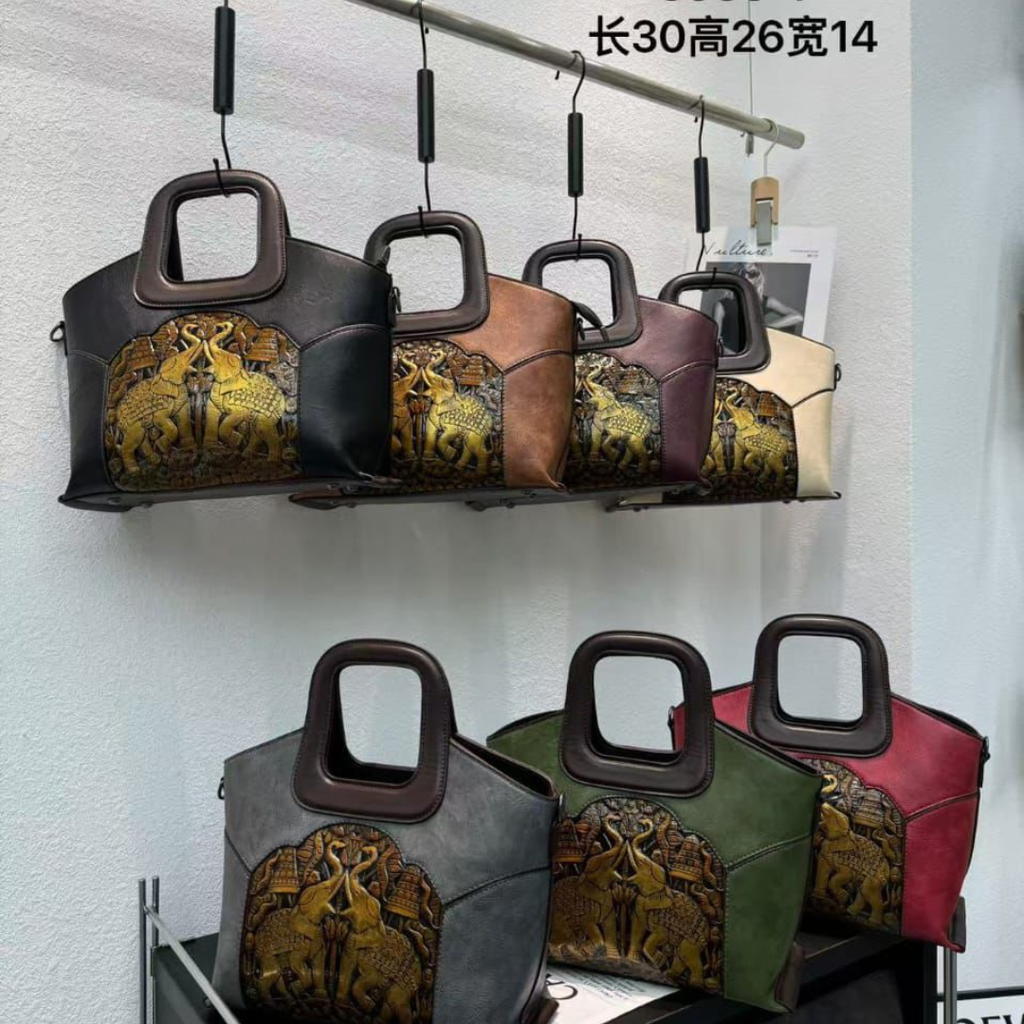 [GK-040] Elephant Carving Designer Handbag (Brown)