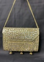 Elegant Gold Metallic Kundan Shimmer Envelope Clutch with Chain Strap
